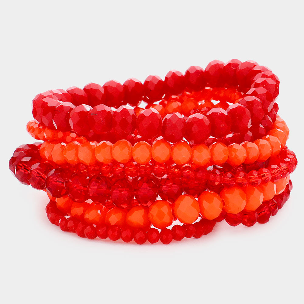 Shades of Red 9 Piece Faceted Bead Bracelet Set