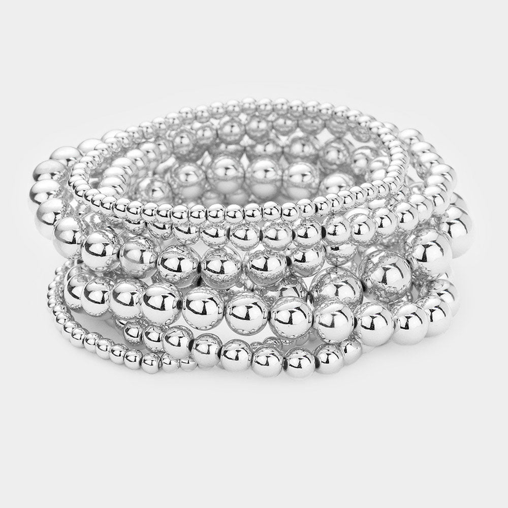 Gina Shiny Silver 7 pc Stretch Bracelet Set