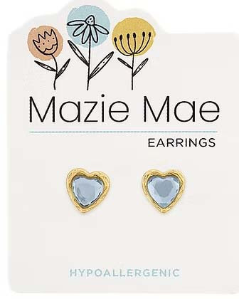 Light Sapphire Resin Heart Stud Gold Mazie Mae Earrings
