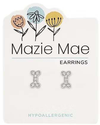 CZ Dog Bone Stud Silver Mazie Mae Earrings