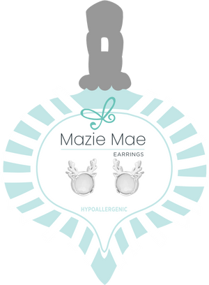 White Opal Reindeer Silver Stud Mazie Mae Earrings