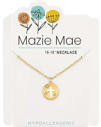 Round Enamel Cross Gold Mazie Mae Necklace