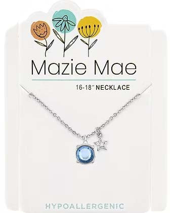 Light Sapphire Solitaire & Star Dangle Silver Mazie Mae Necklace