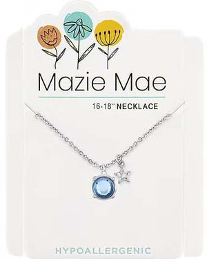 Light Sapphire Solitaire & Star Dangle Silver Mazie Mae Necklace