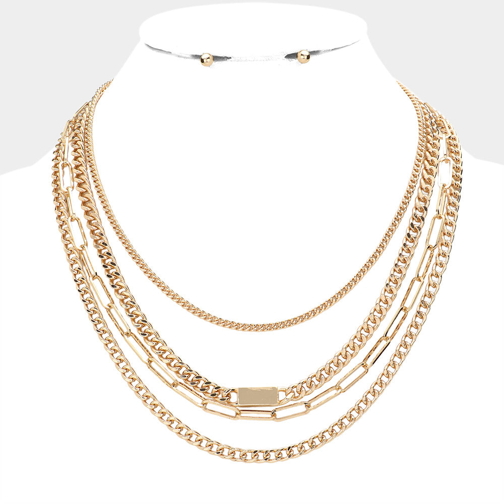 Gold Metal Chain Layered Necklace