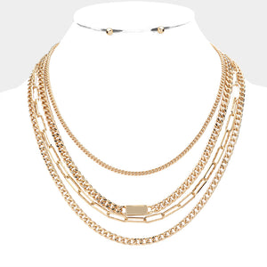 Gold Metal Chain Layered Necklace