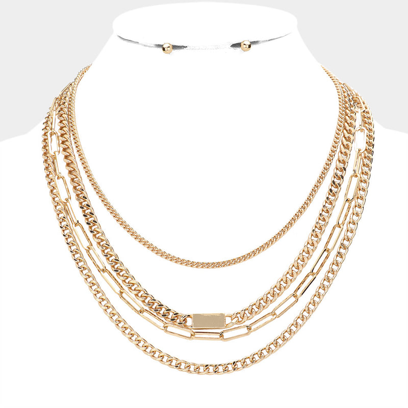 Gold Metal Chain Layered Necklace