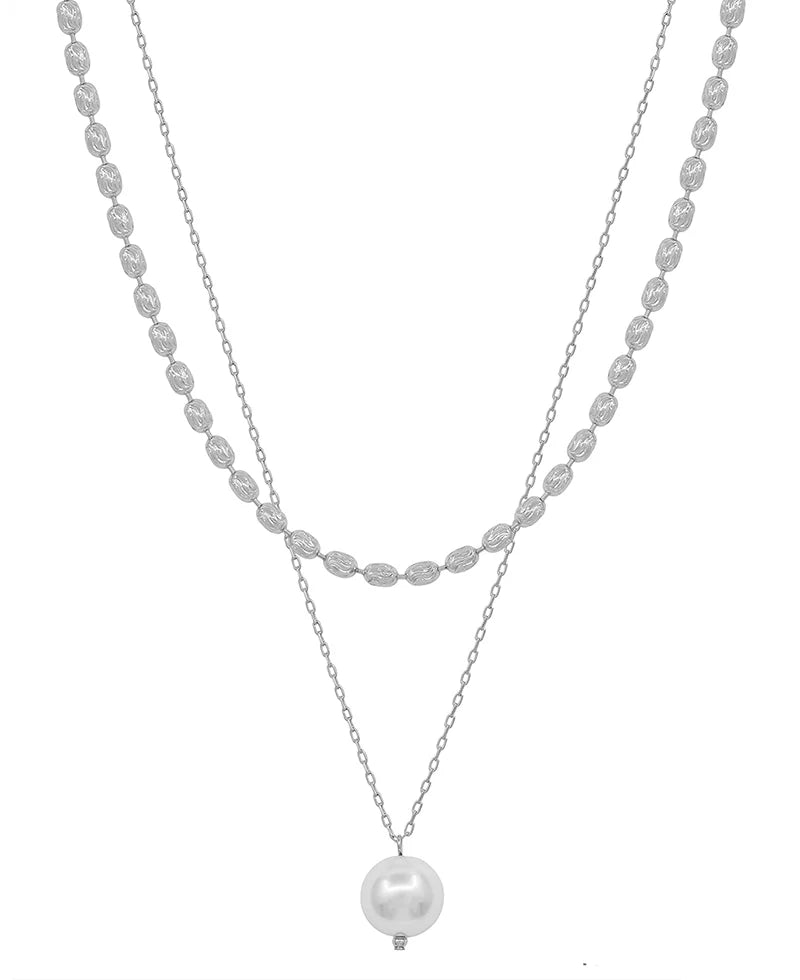 Penelope Pearl Pendant Silver Station Necklace