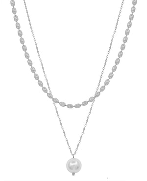 Penelope Pearl Pendant Silver Station Necklace