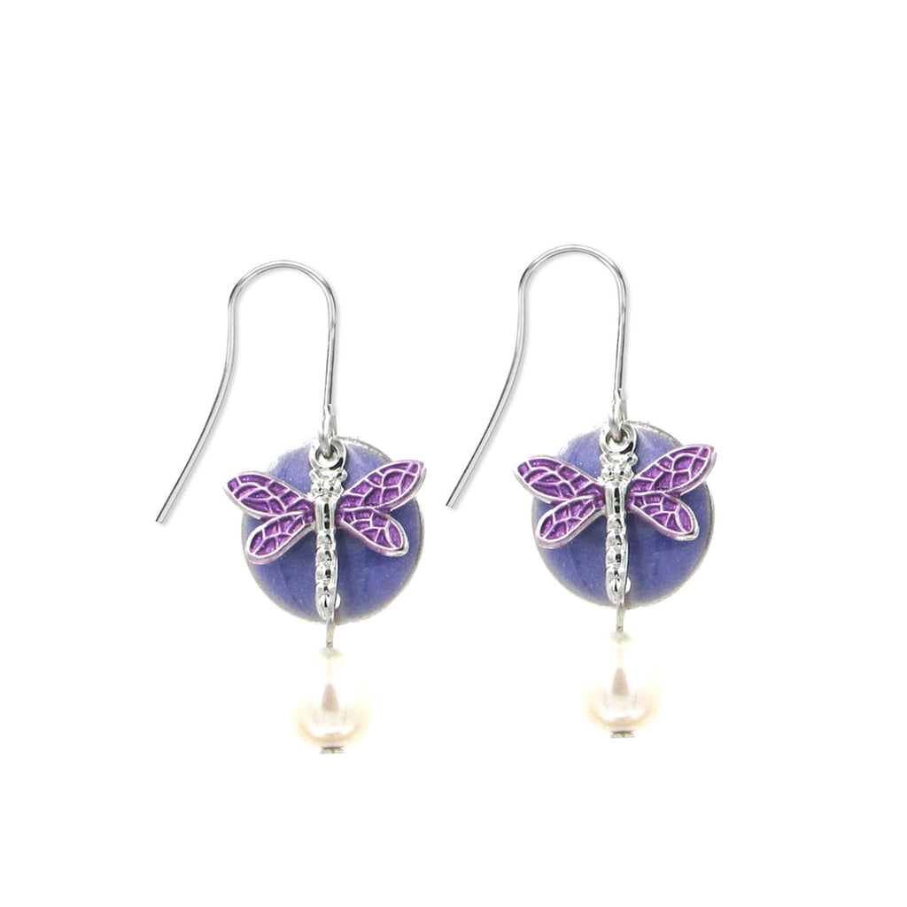 Purple Dragonfly Silver Forest Earrings
