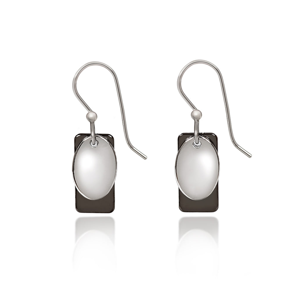 Oval On Rectangle Silver Forest Earrings