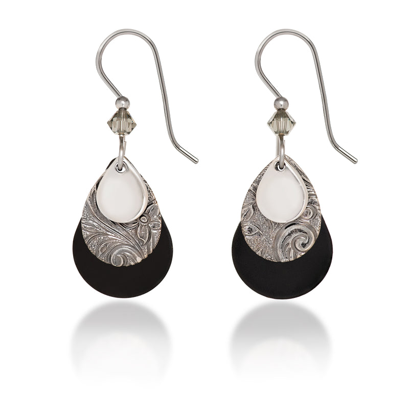 Layered Tears With Black Silver Forest Earrings