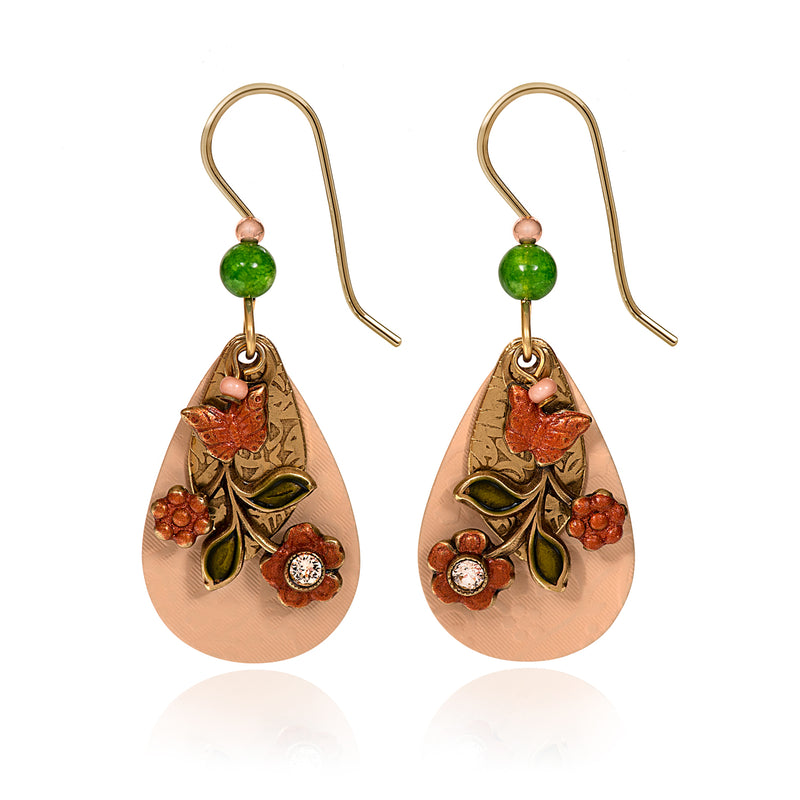 Tear With Floral Swag Silver Forest Earrings