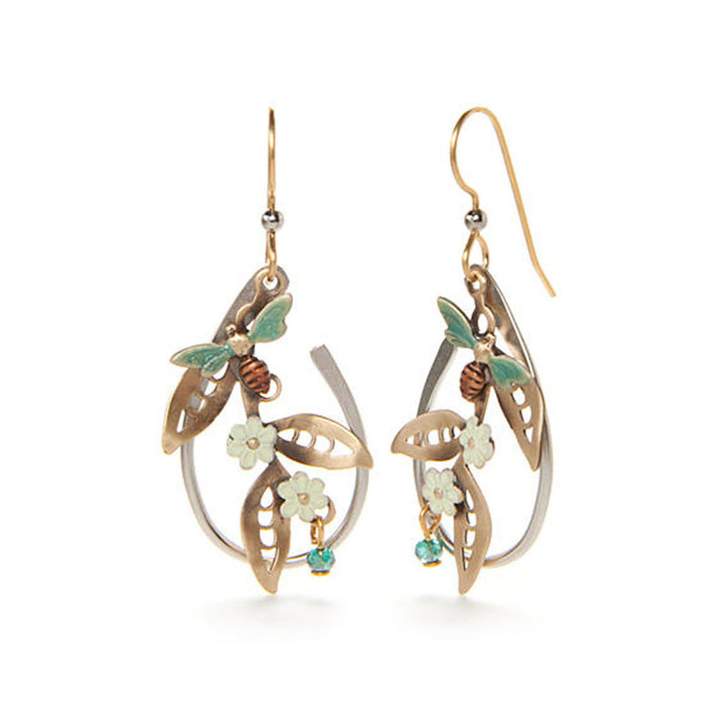 Bee & Flowers Silver Forest Earrings