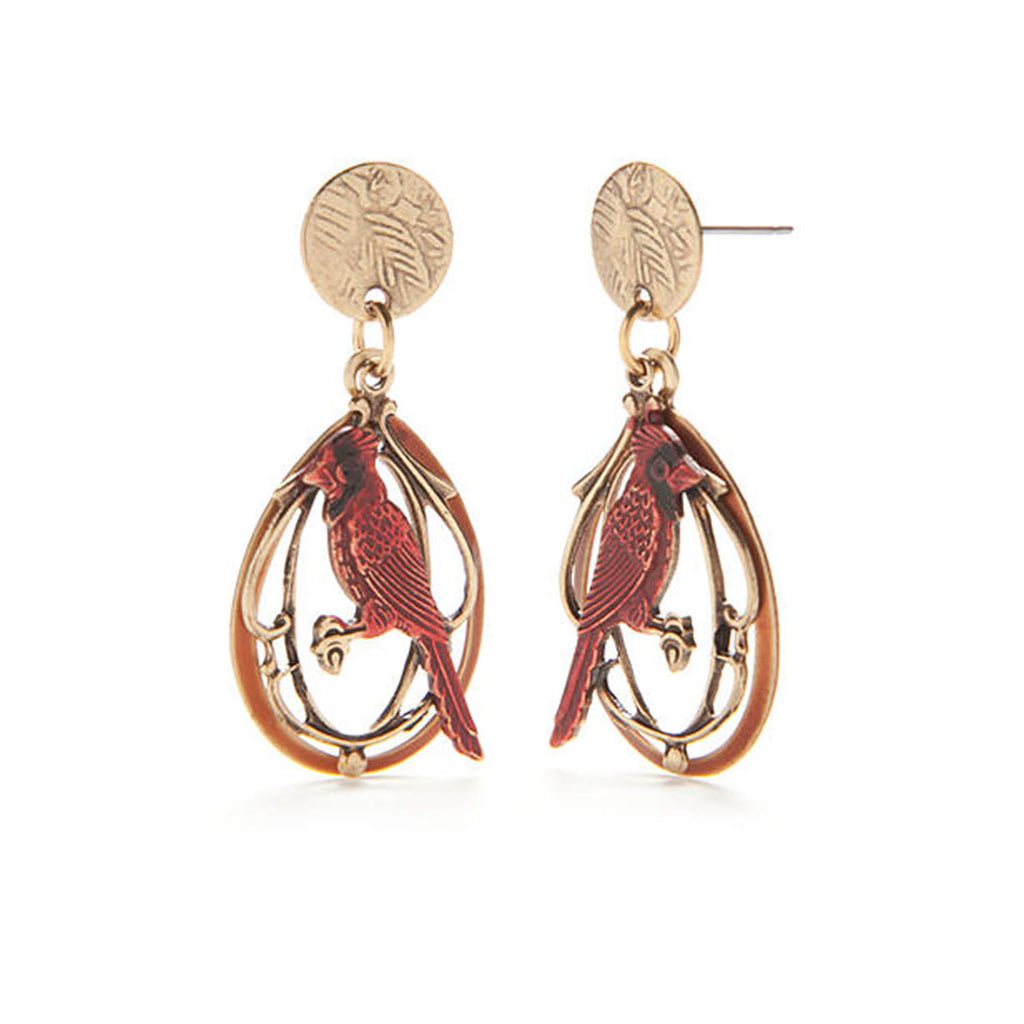 Cardinal on Filigree Silver Forest Earrings