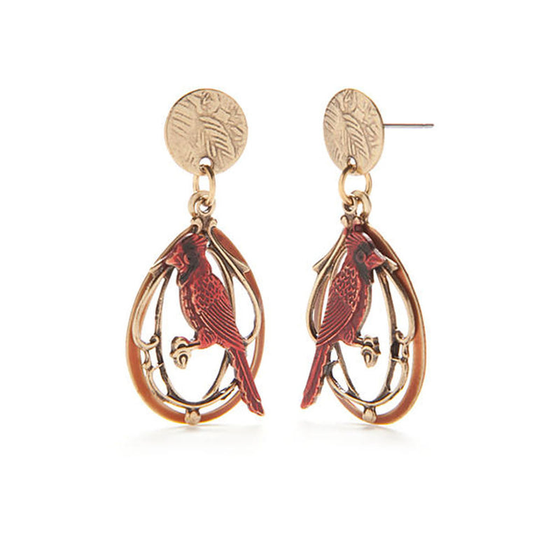 Cardinal on Filigree Silver Forest Earrings