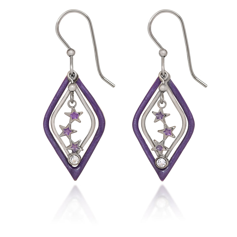 Purple Stars on Open Tears Silver Forest Earrings
