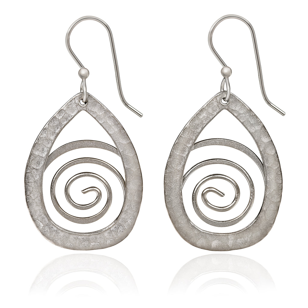 Hammered Tear With Coil Silver Forest Earrings