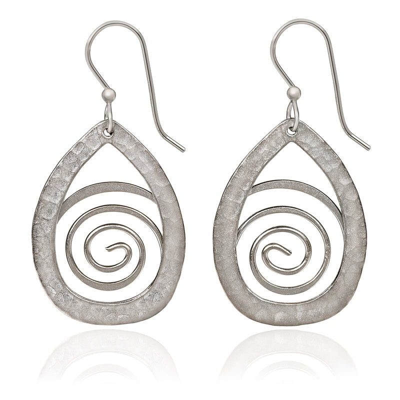 Hammered Tear With Coil Silver Forest Earrings