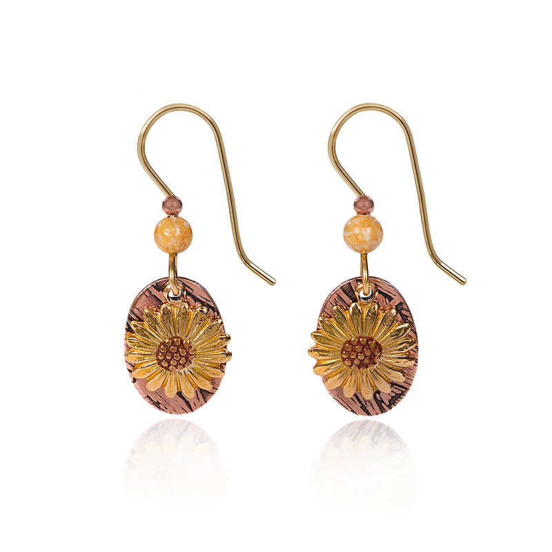 Warm Sunflower Drop Silver Forest Earrings