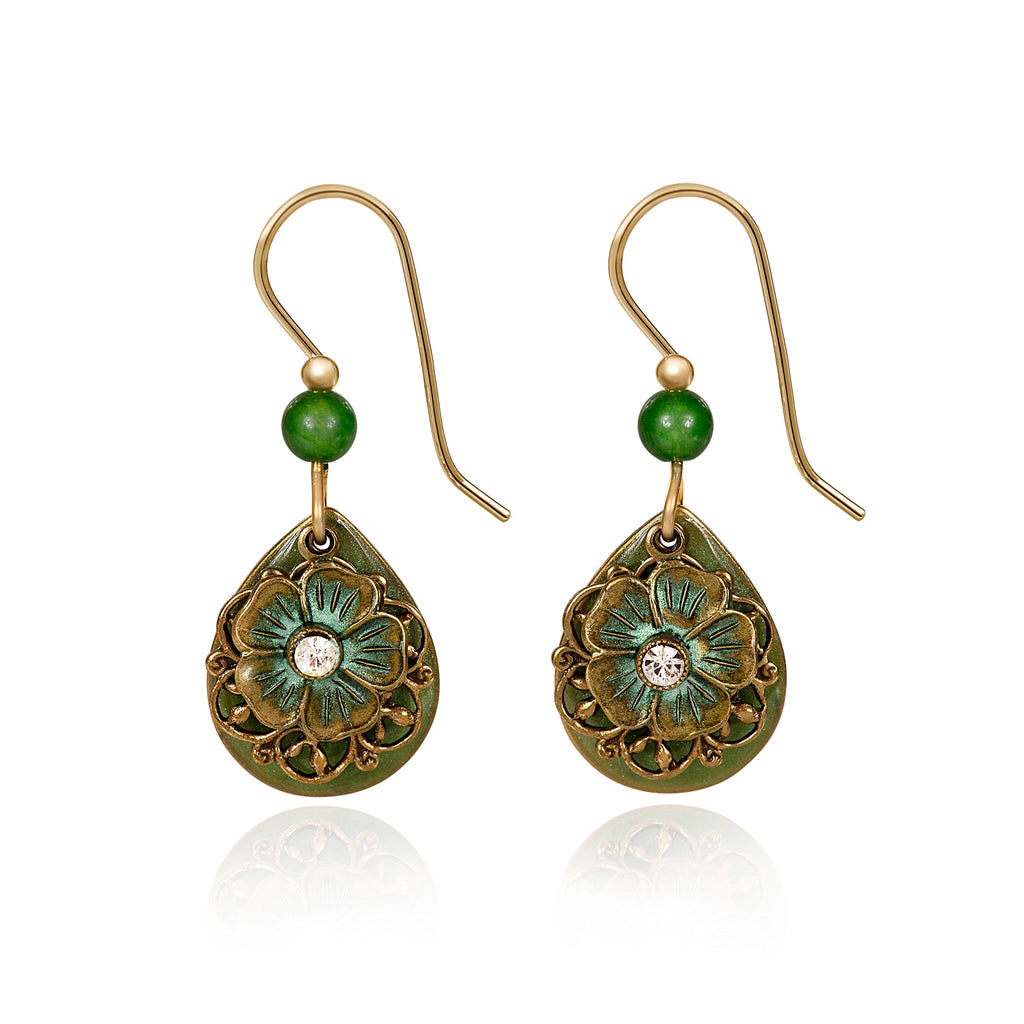 Green Flower & Filigree Layer Silver Forest Earrings