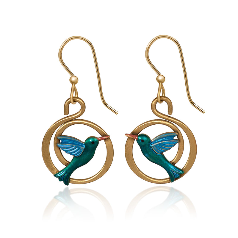 Hummingbird in Coil Silver Forest Earrings