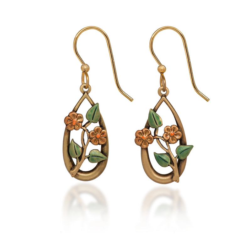 Flowers In Open Tear Silver Forest Earrings