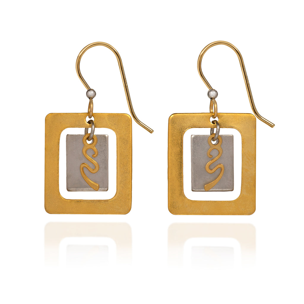 Open Square & Coils Silver Forest Earrings