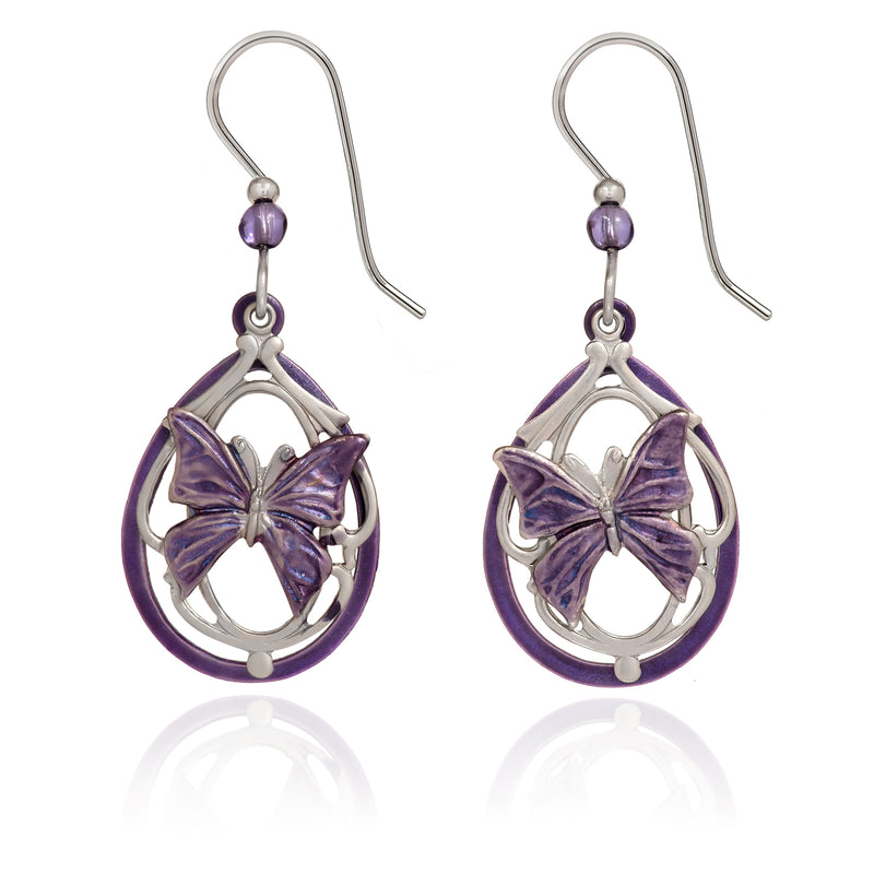 Purple Butterfly Silver Forest Earrings