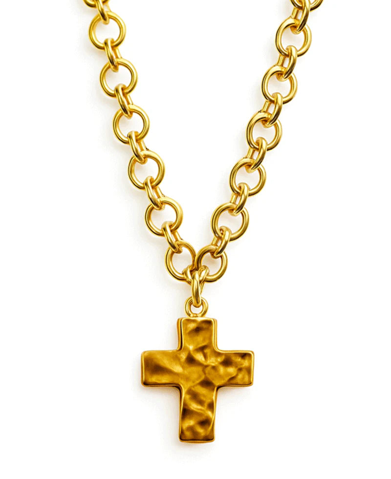 Grace & Grit Gold Hammered Cross Necklace