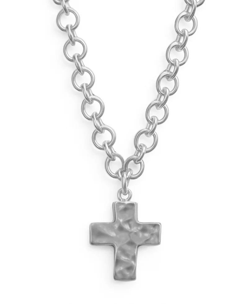 Grace & Grit Silver Hammered Cross Necklace
