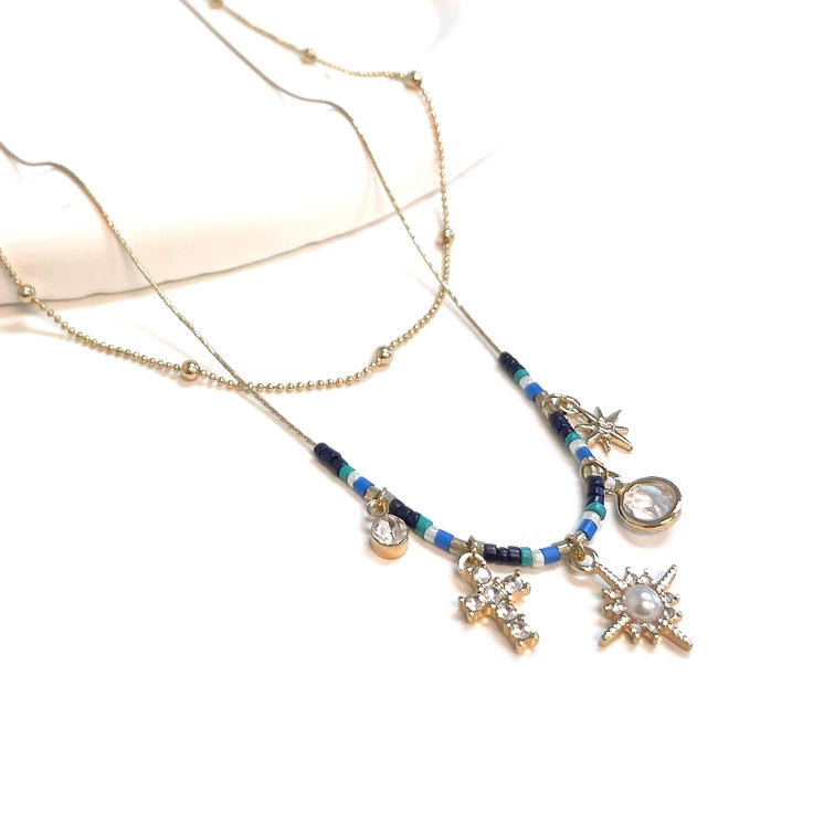 Have Faith Blue Multi Charm Layered Necklace