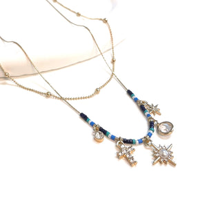 Have Faith Blue Multi Charm Layered Necklace
