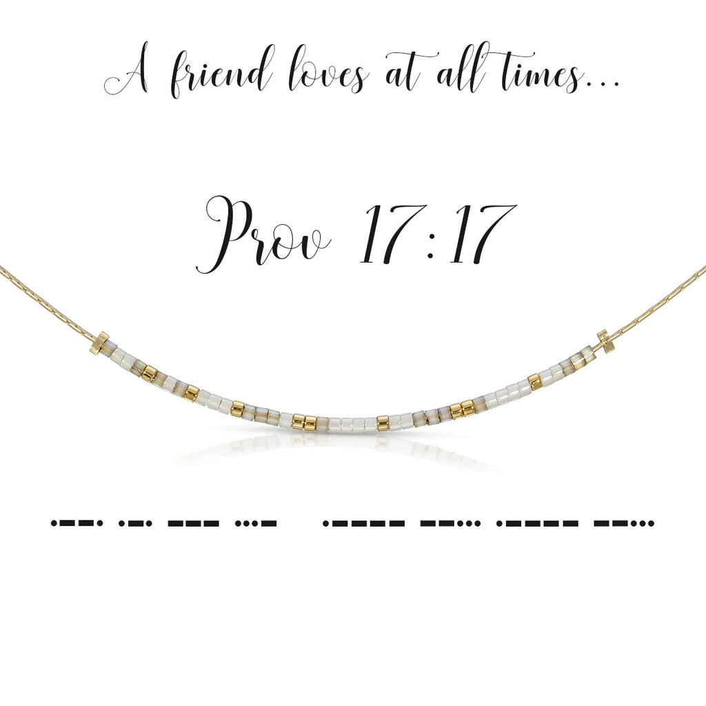 Proverbs 17:17 Dot & Dash Morse Code Necklace