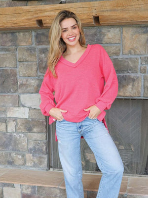 Pink Simply Southern V-Split Knit Top