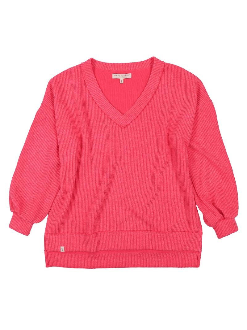 Pink Simply Southern V-Split Knit Top