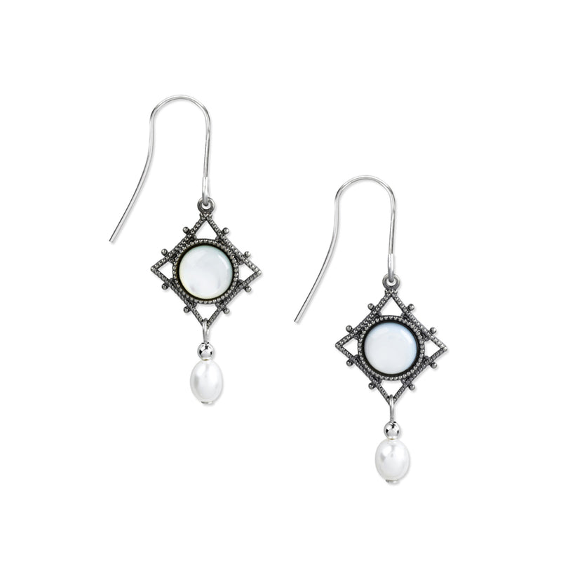 Filigree Diamond Mother of Pearl Silver Forest Earrings