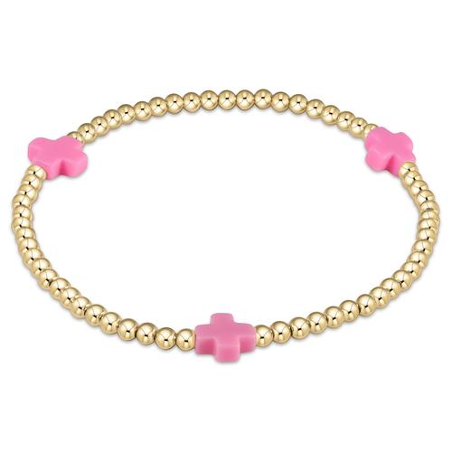 Enewton Extends Bright Pink Signature Cross 3mm Gold Bead Bracelet