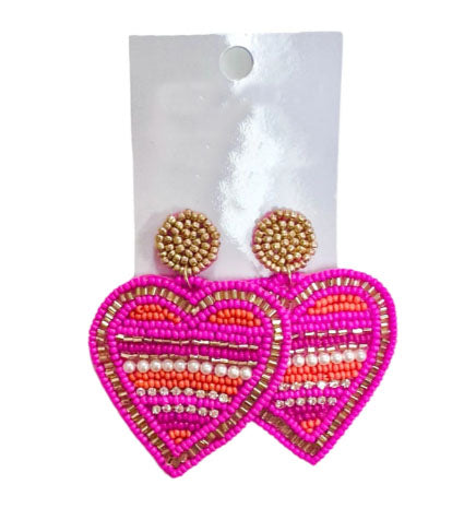 Striped Bead Heart Earrings