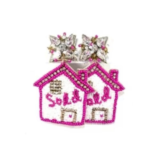 Sold Realtor Earrings with Pink Trim
