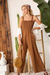 Take The Long Road Umgee Wood Smocked Front Linen Blend Jumpsuit