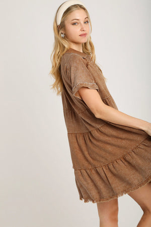 It's A New Day Umgee Mineral Wash Contrast Detail Tiered Dress