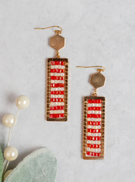 Layers of Sparkle Red Rectangle Earrings