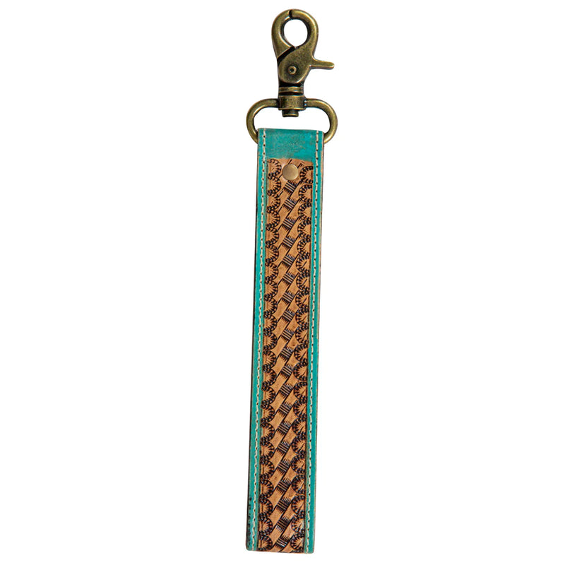 Teal Accent Myra Hand-Tooled Strap Key Fob