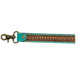 Teal Accent Myra Hand-Tooled Strap Key Fob