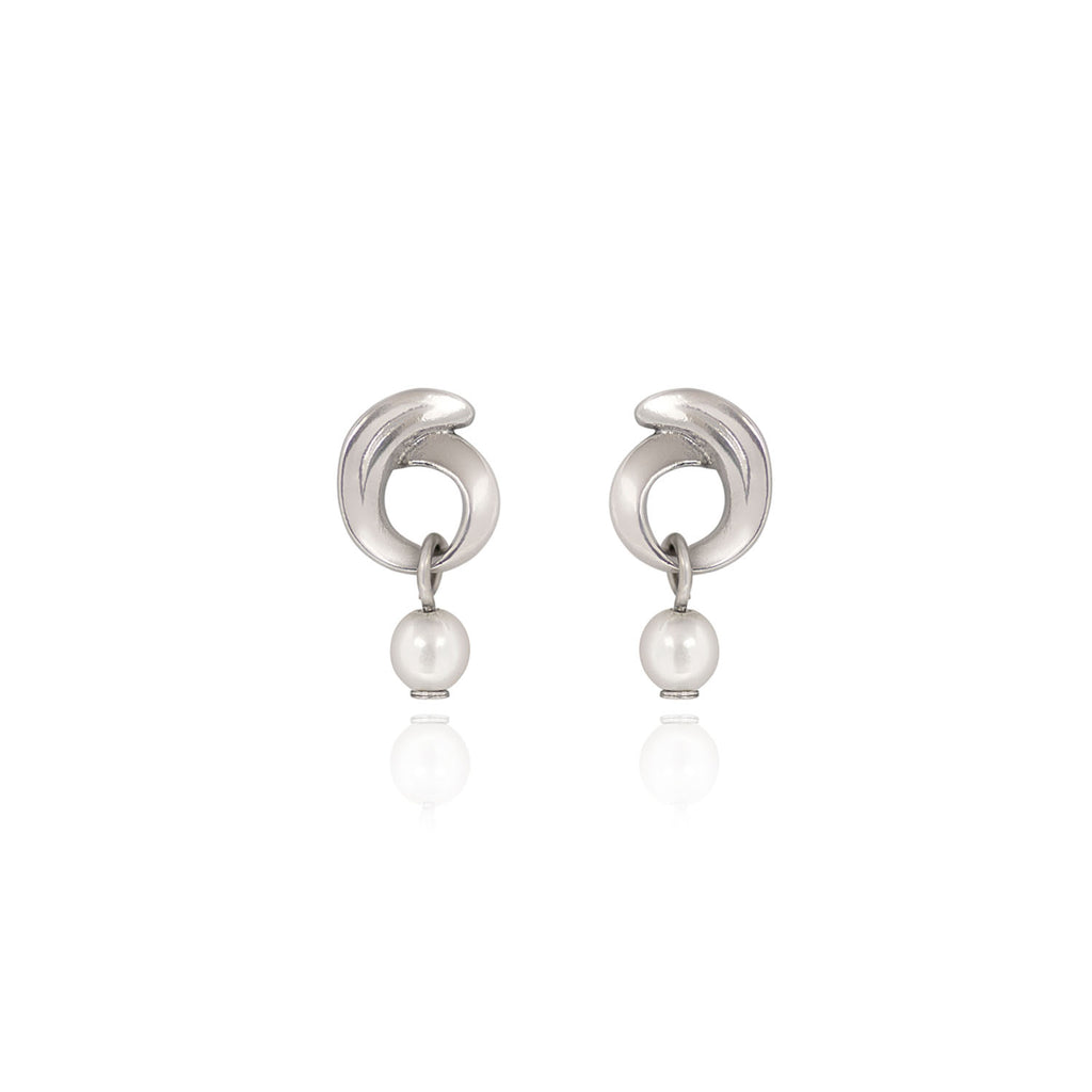 Small Curl With Pearl Drop Spirit by Silver Forest Earrings