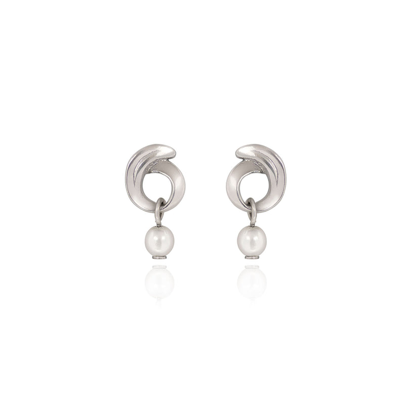 Small Curl With Pearl Drop Spirit by Silver Forest Earrings