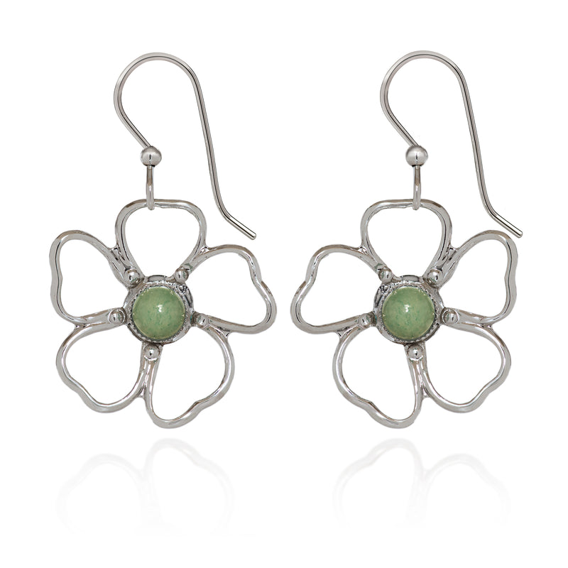 Flower With Aventurine Stone Center Spirit by Silver Forest Earrings