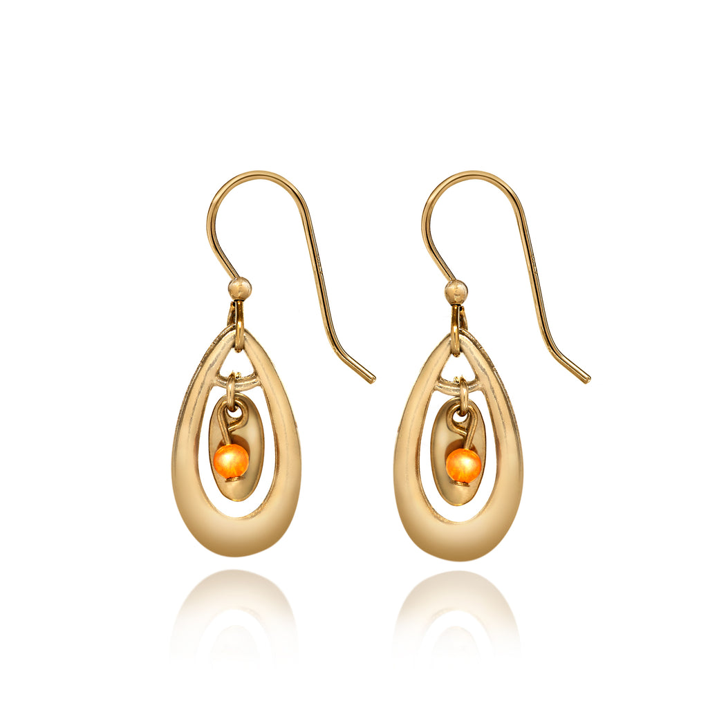 Gold Open Tear With Stone Spirit by Silver Forest Earrings