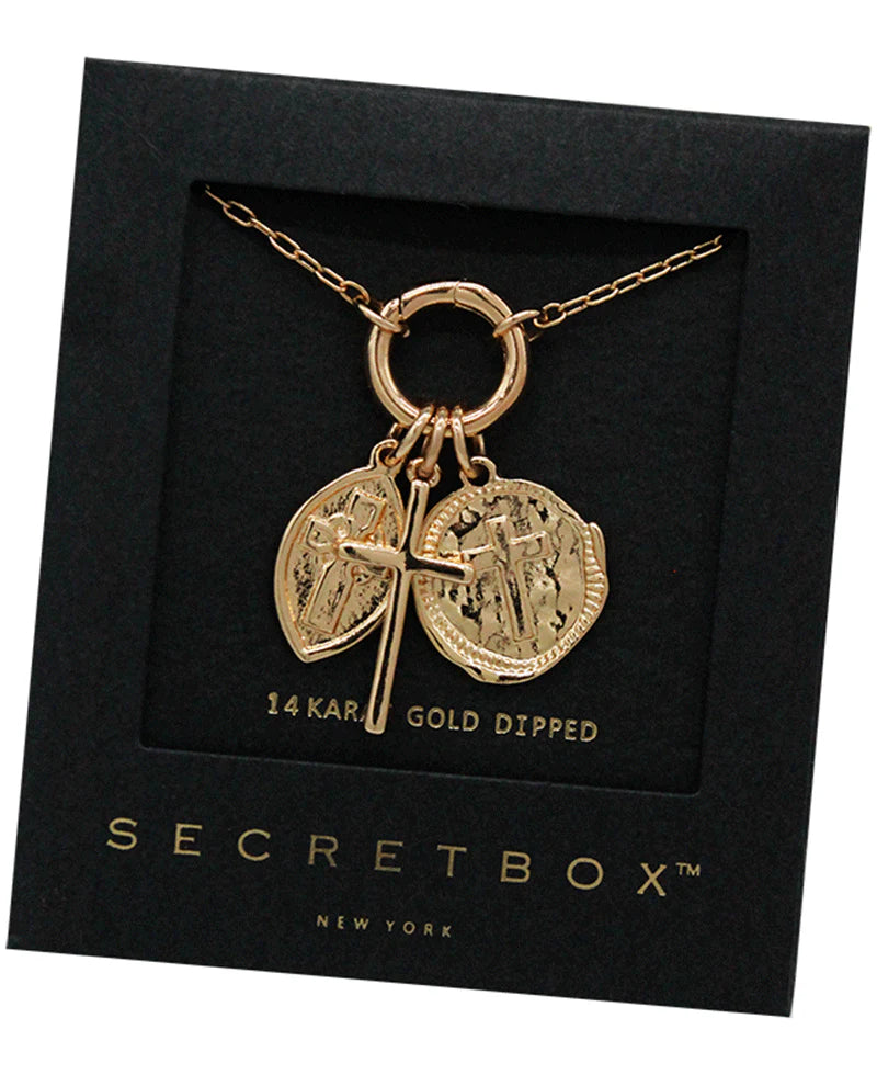 Secret Box Gold Dipped Cross Charms Necklace